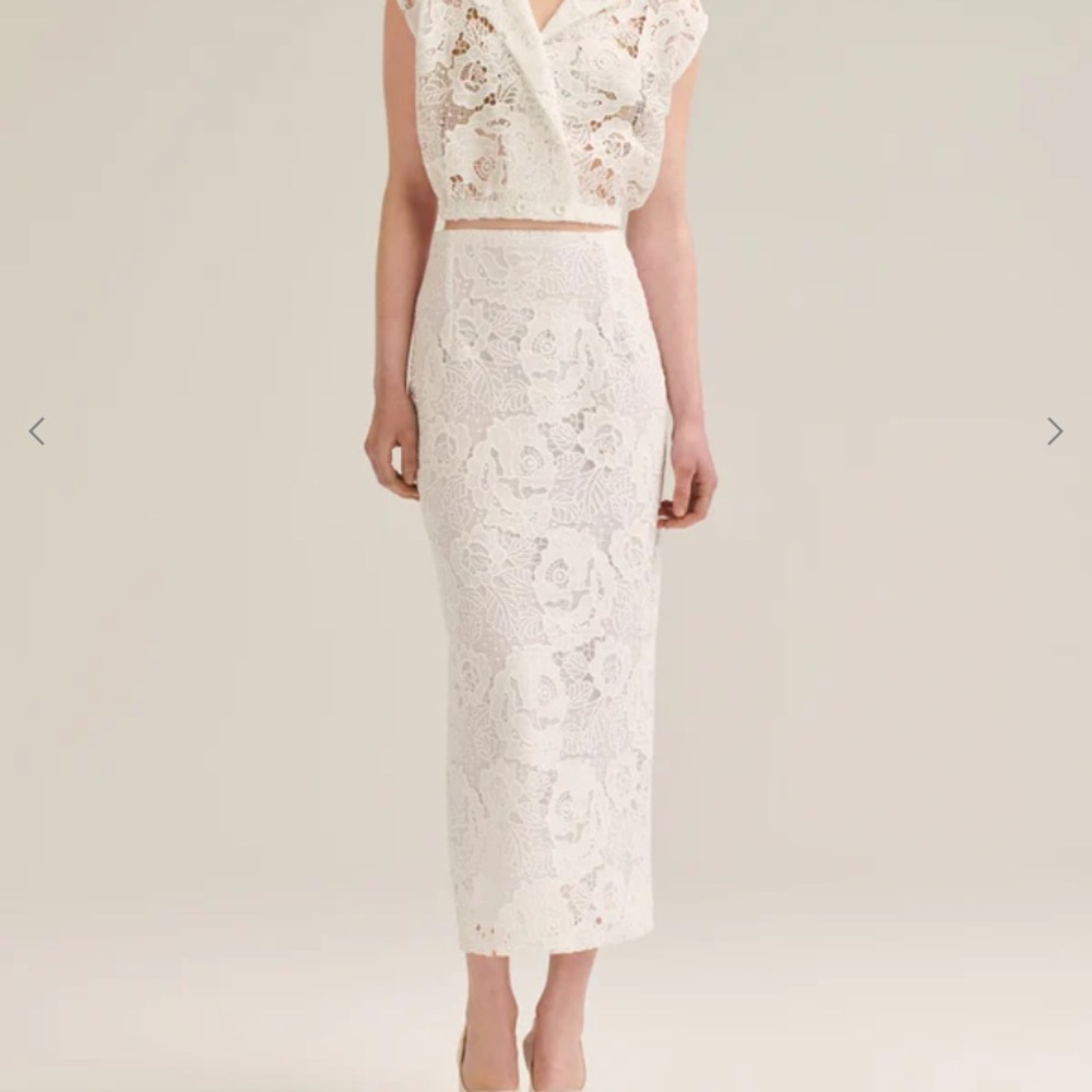 Scanlan Theodore Ivory Floral Pencil Skirt